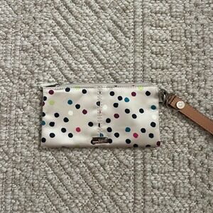 Jewell by Thirty-One Polka Dot Wristlet Cream Multi Color Zip Pouch Bag